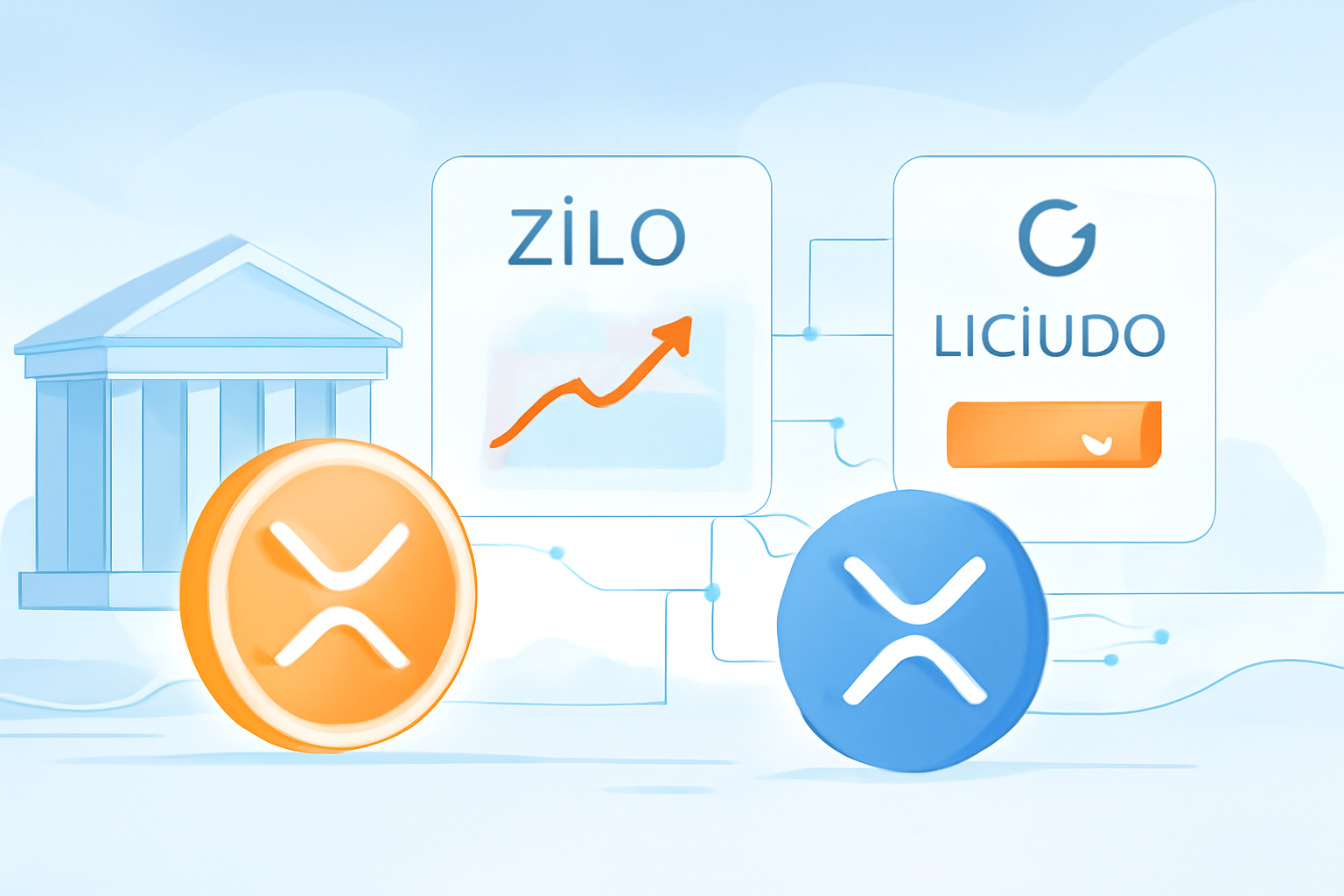 Redactionele AI-illustratie bij Ripple-nieuws: Ripple investeert in ZILO en Licuido voor kapitaalmarkten op XRPL